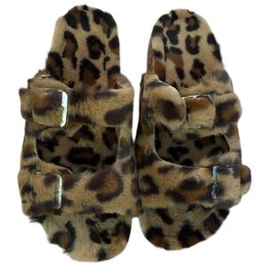 Leopard Faux Fur Sandal Slides